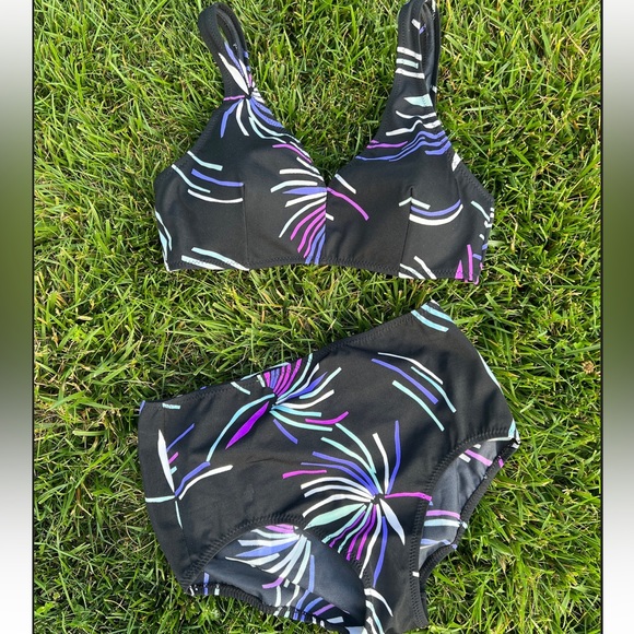 Vintage 60s black Pinup Rockabilly 2 pc bikini swimsuit bathing suit set size S - Picture 2 of 4